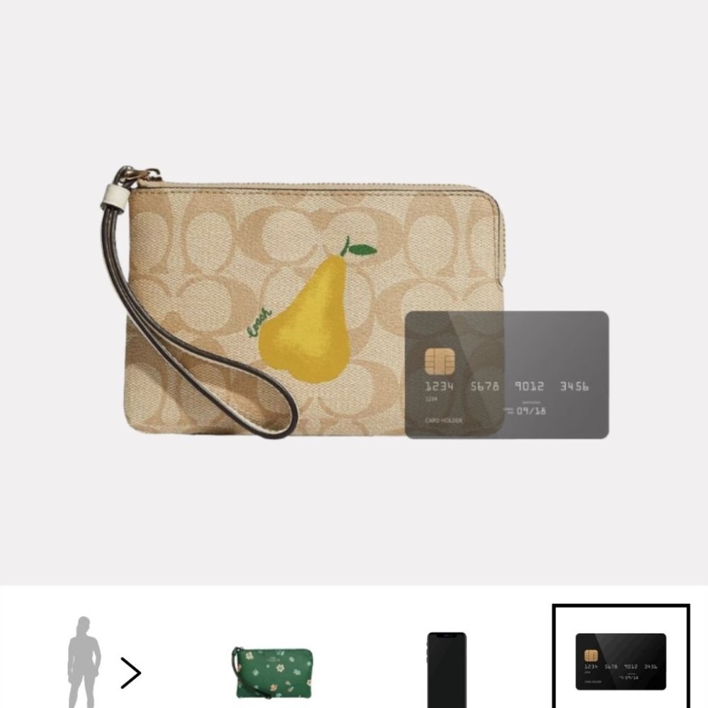 Coach Women's Signature Canvas Print with Pear Corner Zip Wristlet NWT Gold - Picture 8 of 10